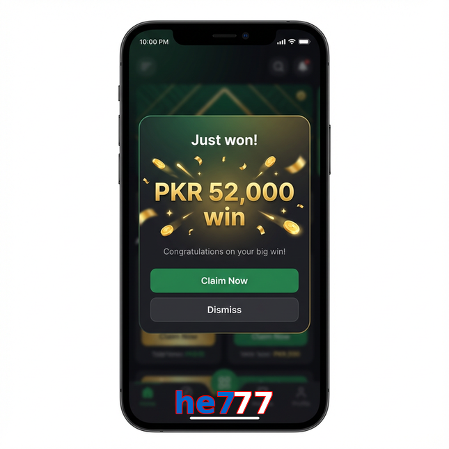 Main screen of He777 win page for PK players